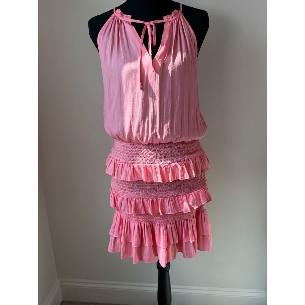 DO+BE Pink Sleeveless Ruffle Tiered Mini Dress Smocked Waist Size S Y18475